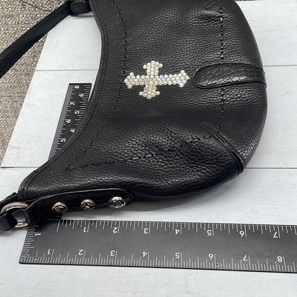 Brighton Shoulder Bag Black Hobo‎ Bag Thick Pebble Leather Y2K Bedazzled - Picture 4 of 11